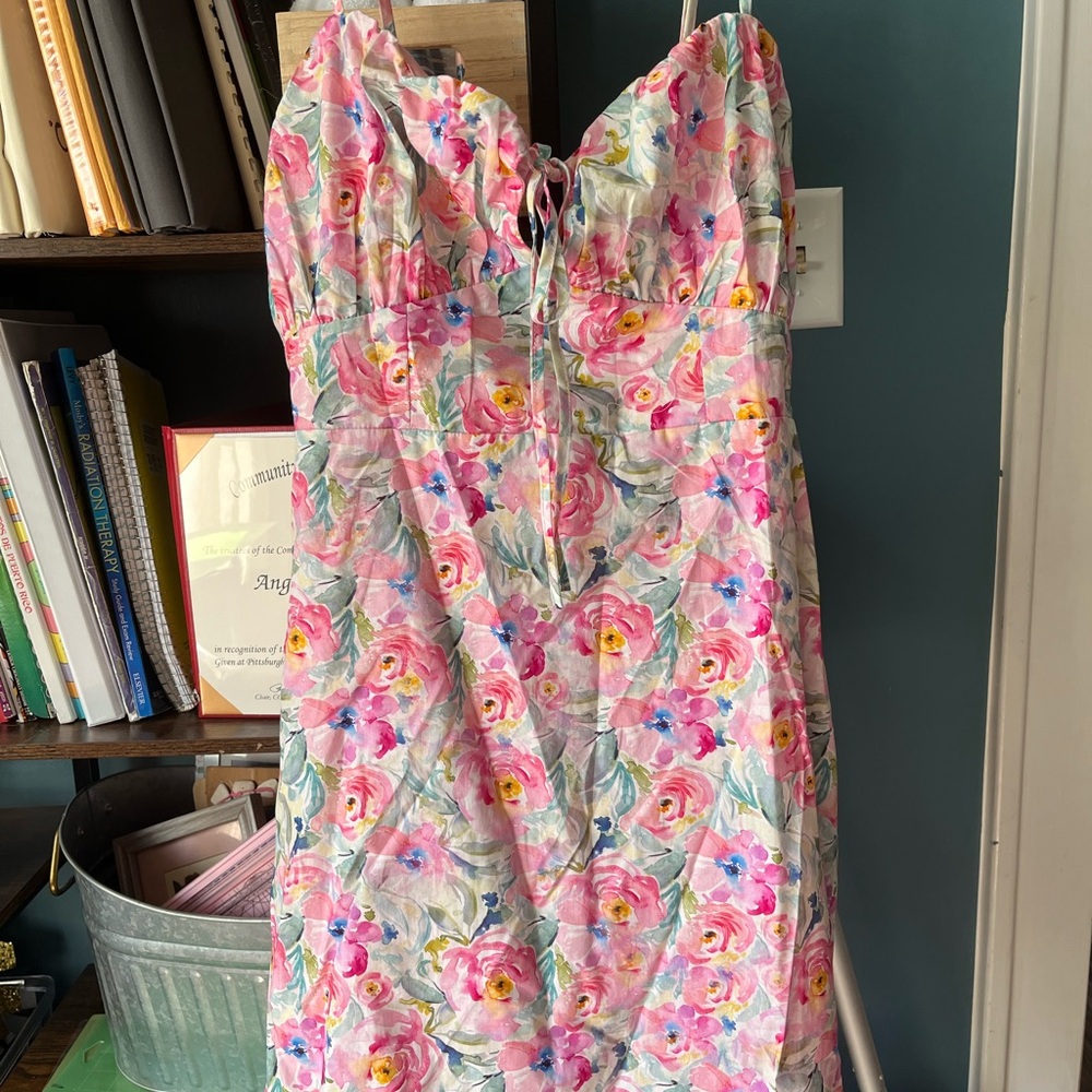 Floral Pink Strapless Dress